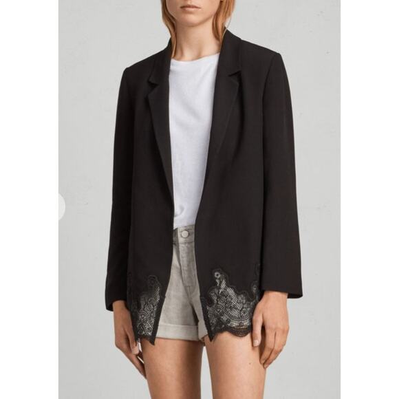 ALLSAINTS Aleida Lace Open Front Black Blazer Size 0 Womens Sweater - Picture 1 of 15